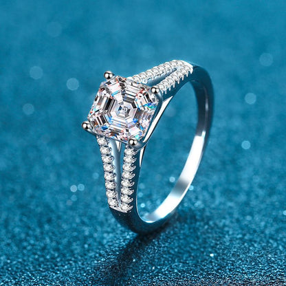 Asscher-cut zirconia ring (2ct) with micro-bevel – 925 sterling silver rhodium-plated