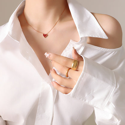 French red heart pendant necklace | Stainless steel gold-plated / rose gold-plated / steel-colored (3 colors) | Elegant love necklace for women | Gift for her