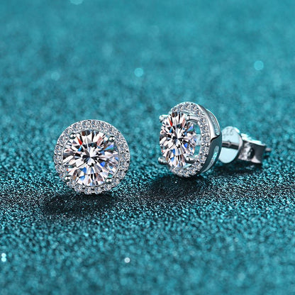 Four-claw round-set zirconia stud earrings – 5mm|6.5mm – 925 sterling silver rhodium-plated