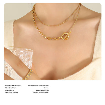OT clasp necklace with adjustable length | Titanium steel 18k gold or steel colors | Trendy sweater chain jewelry | Elegant layering necklace for women