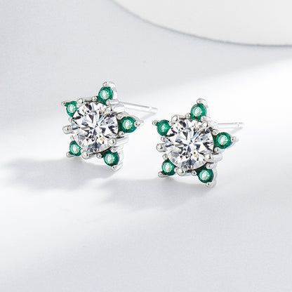 Star earrings with zirconia - copper rhodium-plated (white gold look) &amp; 925 silver stud earrings