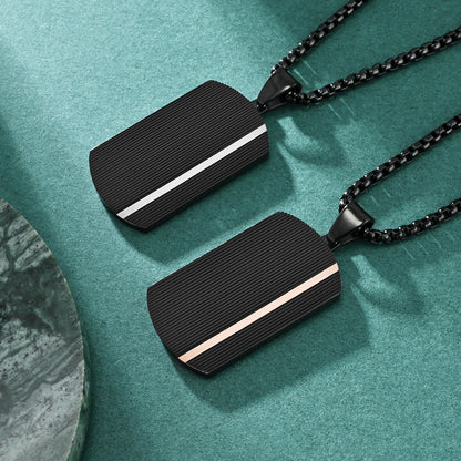 Wave-shaped dog tag men's necklace | 316L stainless steel with black and rose gold finish