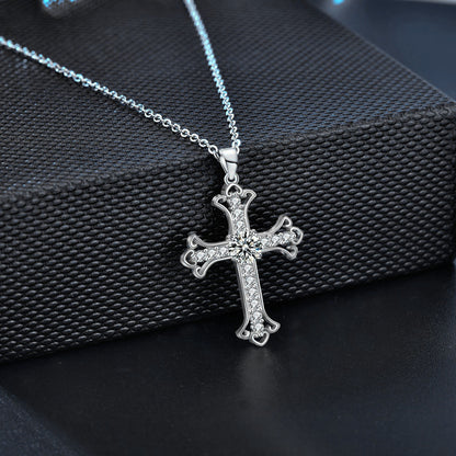 Cross pendant with moissanite (0.5ct) | 925 sterling silver with rhodium plating