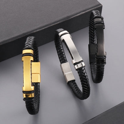 Simple braided leather bracelet with magnetic plate – unisex design