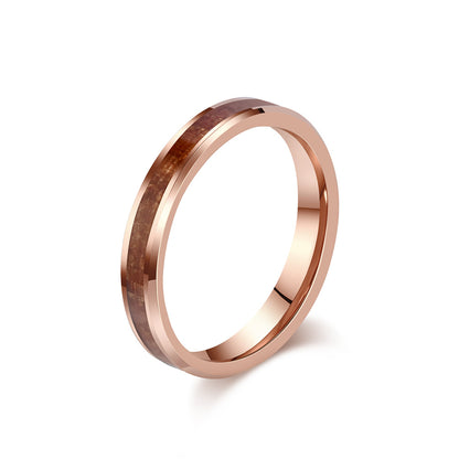 Simple tungsten carbide ring with wood look - 4-6-8mm unisex partner rings - Minimalist wedding rings made of titanium &amp; wood - Scratch-resistant couple rings