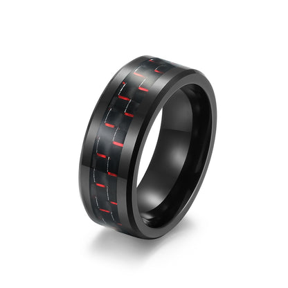Schwarzer Wolframkarbid Ring mit Carbon-Einsatz - Reiner Schwarz Männerring - 8mm Kratzfester Ehering - Moderner Männerschmuck