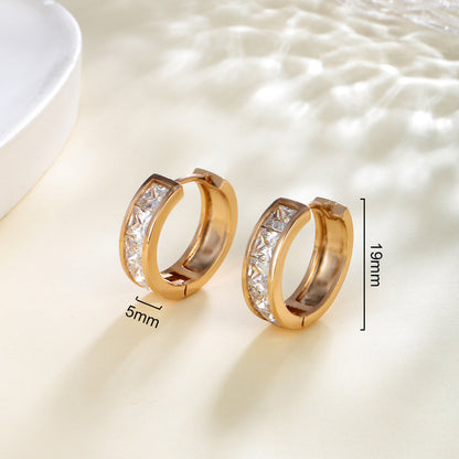 Earrings with square zirconia stones - copper alloy gold-plated (1.9 cm)