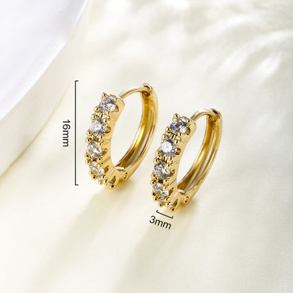 Pavé ear clips with zirconia - copper alloy gold-plated (1.6 cm)