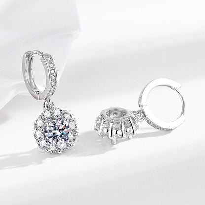Flower earrings with zirconia - copper rhodium-plated (white gold look)