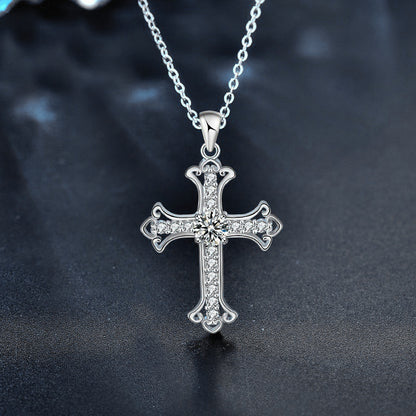 Cross pendant with moissanite (0.5ct) | 925 sterling silver with rhodium plating