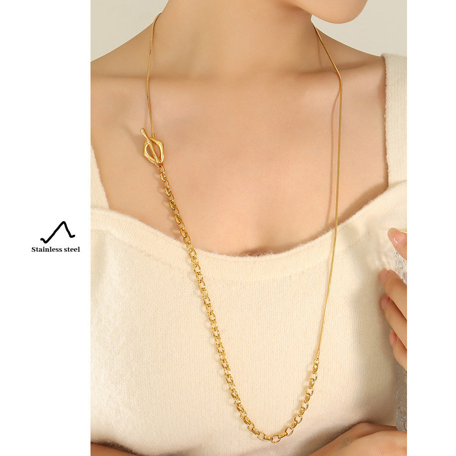 OT clasp necklace with adjustable length | Titanium steel 18k gold or steel colors | Trendy sweater chain jewelry | Elegant layering necklace for women