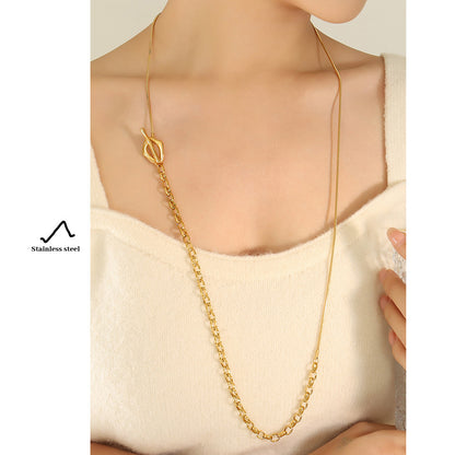 OT clasp necklace with adjustable length | Titanium steel 18k gold or steel colors | Trendy sweater chain jewelry | Elegant layering necklace for women