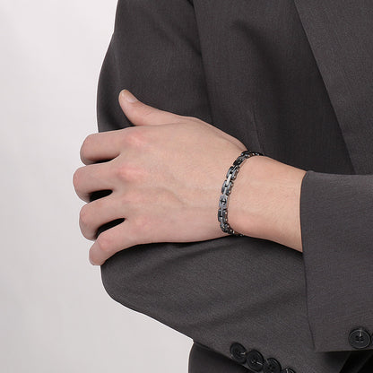 Maritime titanium steel bracelet for men – with engraved anchor motif &amp; robust link chain