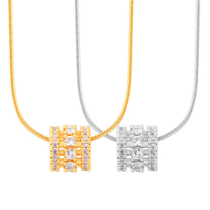 Multi-layered cylinder pendant with zirconia stones | Stainless steel chain in 18K gold or high-gloss silver
