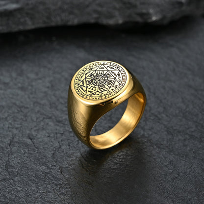 Mystical Seven-Pointed Star Ring - Titanium steel men's ring with esoteric design
