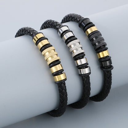 Men's braided leather bracelet with stainless steel magnetic clasp
