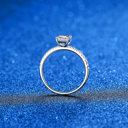Radiant-cut cubic zirconia ring with 4-claw setting | 1ct main stone (5x7mm) in pavé sterling silver with rhodium plating