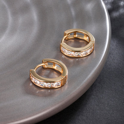Square zirconia ear clips - 18K gold-plated copper alloy (1.5 cm)