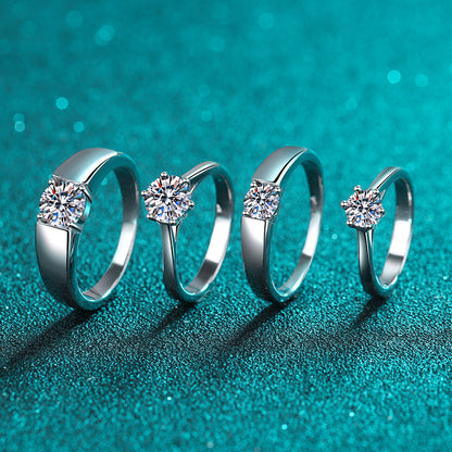 Zirconia couple rings (1 ct) | 925 sterling silver with rhodium plating - For him &amp; her