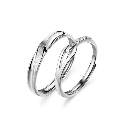 S925 Sterling Silver 'Rupert's Tear' Couple Rings - Rhodium-plated white gold look with sparkling zirconia stones