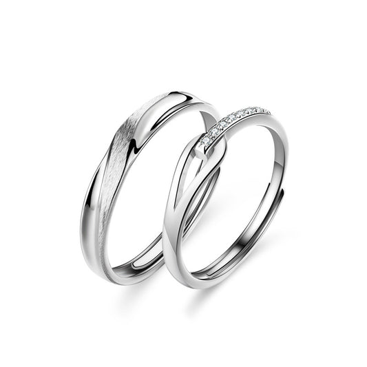 S925 Sterling Silver 'Rupert's Tear' Couple Rings - Rhodium-plated white gold look with sparkling zirconia stones
