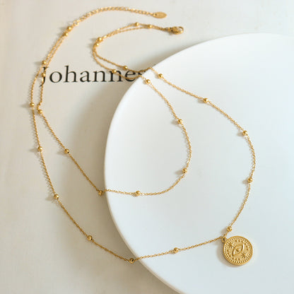 French Vintage Eye Pendant – Double Layered Necklace in Gold or Silver