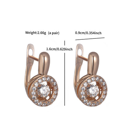Graceful round ear clips with zirconia - copper alloy gold-plated (1.6 cm)