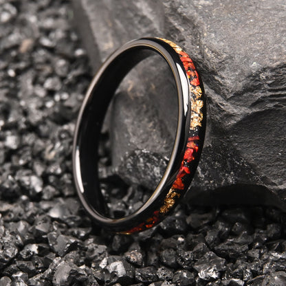 PIOWNN® Wolframstahl Verlobungsring mit Blauem / Rot Opal