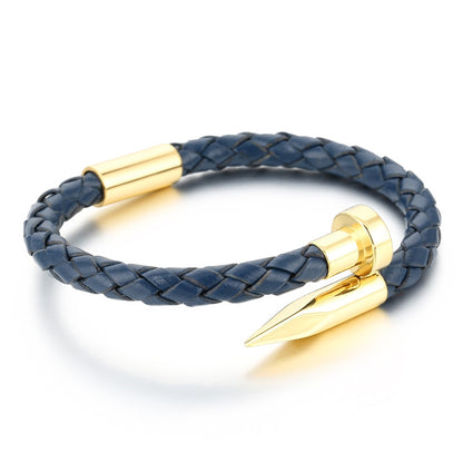 Leather bracelet with stainless steel rivets and magnetic clasp