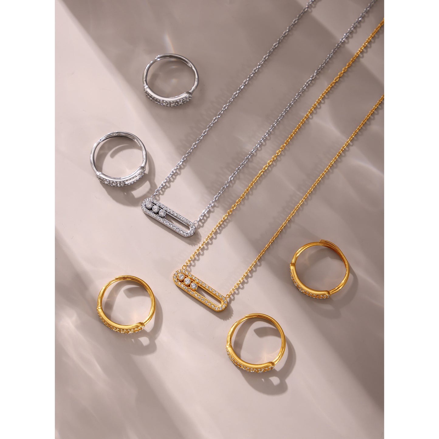 Sliding zirconia pendant – 18K real gold plating or stainless steel look