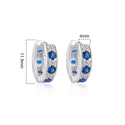Retro-vintage earrings with blue zirconia - copper rhodium-plated (18K white gold look), Ø1.2cm x 0.4cm