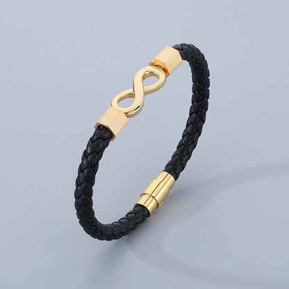 Personalized leather bracelet for men with stainless steel &amp; infinity symbol