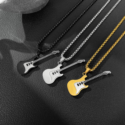 Hip-Hop Guitar Pendant Street Style – Classic Titanium Necklace for Men