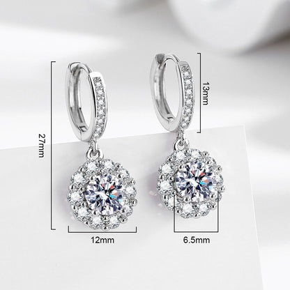 Flower earrings with zirconia - copper rhodium-plated (white gold look)