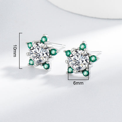 Star earrings with zirconia - copper rhodium-plated (white gold look) &amp; 925 silver stud earrings