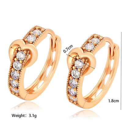 Romantic heart earrings with sparkling zirconia | 18K gold plating, 18mm diameter