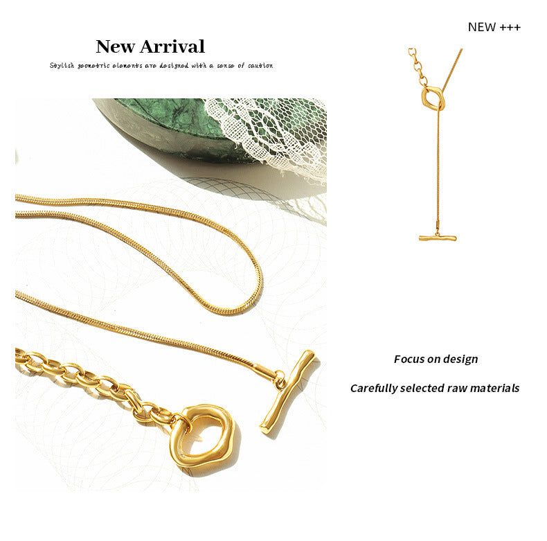 OT clasp necklace with adjustable length | Titanium steel 18k gold or steel colors | Trendy sweater chain jewelry | Elegant layering necklace for women