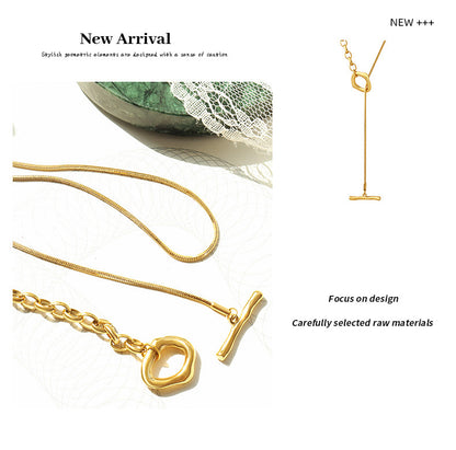 OT clasp necklace with adjustable length | Titanium steel 18k gold or steel colors | Trendy sweater chain jewelry | Elegant layering necklace for women