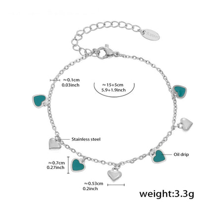 Multicolored Green Heart Collection – 18K gold-plated stainless steel jewelry as a bracelet or necklace (available in gold or silver finish)