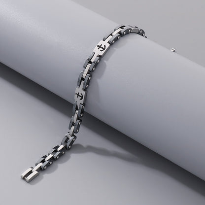Maritime titanium steel bracelet for men – with engraved anchor motif &amp; robust link chain