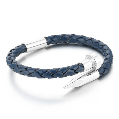 Leather bracelet with stainless steel rivets and magnetic clasp