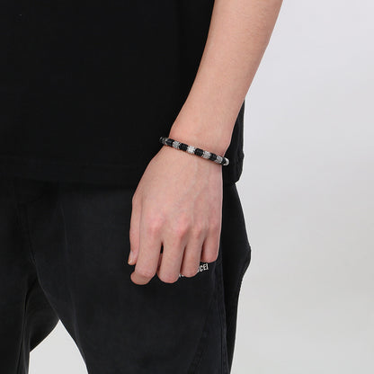 Stainless steel bracelet for men with microfiber leather insert – Timeless pearl design for business &amp; leisure