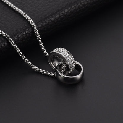Titanium double ring necklace - chic men's jewelry - urban unisex style