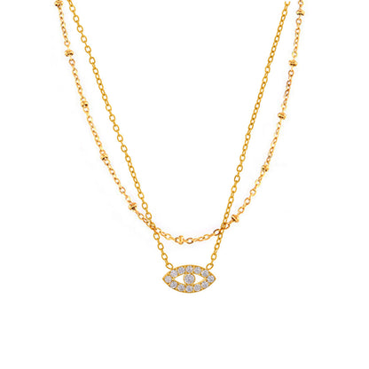 Evil eye necklace with 5A zirconia – multi-row fine chain made of gold-plated stainless steel or silver steel look