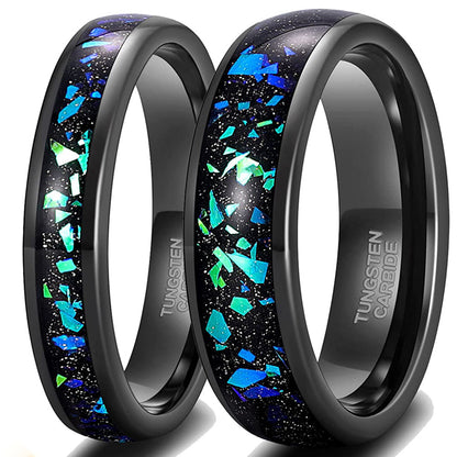 Wolfram-Partnerringe mit blauer Opal-Einlage