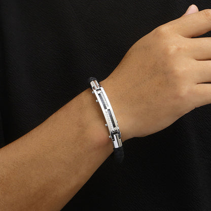 Men's bracelet with steel wire inlay – braided stainless steel leather strap
