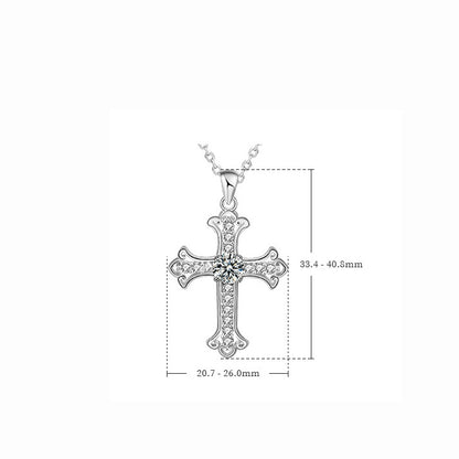 Cross pendant with moissanite (0.5ct) | 925 sterling silver with rhodium plating