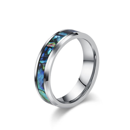 Wolframkarbid Paarringe mit Abalone-Einlage - Edle Partnerringe in Titanoptik - Kratzfeste Hochzeitsringe für Paare - Moderner Unisex-Schmuck