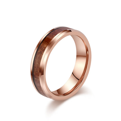 Simple tungsten carbide ring with wood look - 4-6-8mm unisex partner rings - Minimalist wedding rings made of titanium &amp; wood - Scratch-resistant couple rings