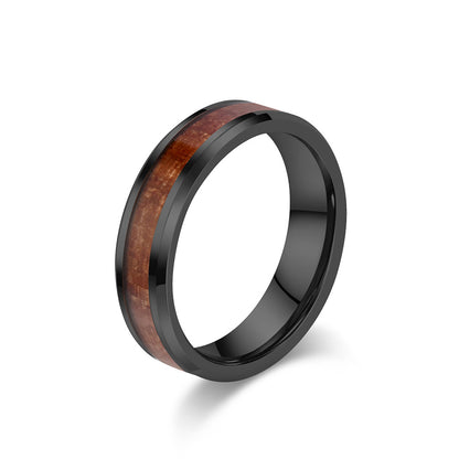 Simple tungsten carbide ring with wood look - 4-6-8mm unisex partner rings - Minimalist wedding rings made of titanium &amp; wood - Scratch-resistant couple rings